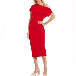 NWT Gibson & Latimer - Off-the-Shoulder Ruched Midi Velvet Knit Dress - size L